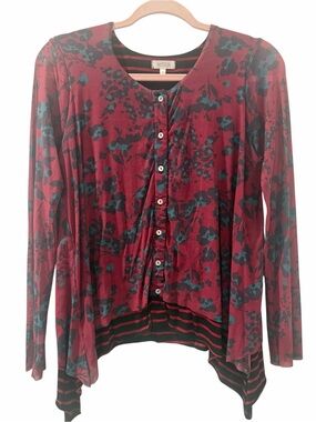 Weston Floral Striped Asymmetrical Tunic Cardigan Top Size M Made in USA